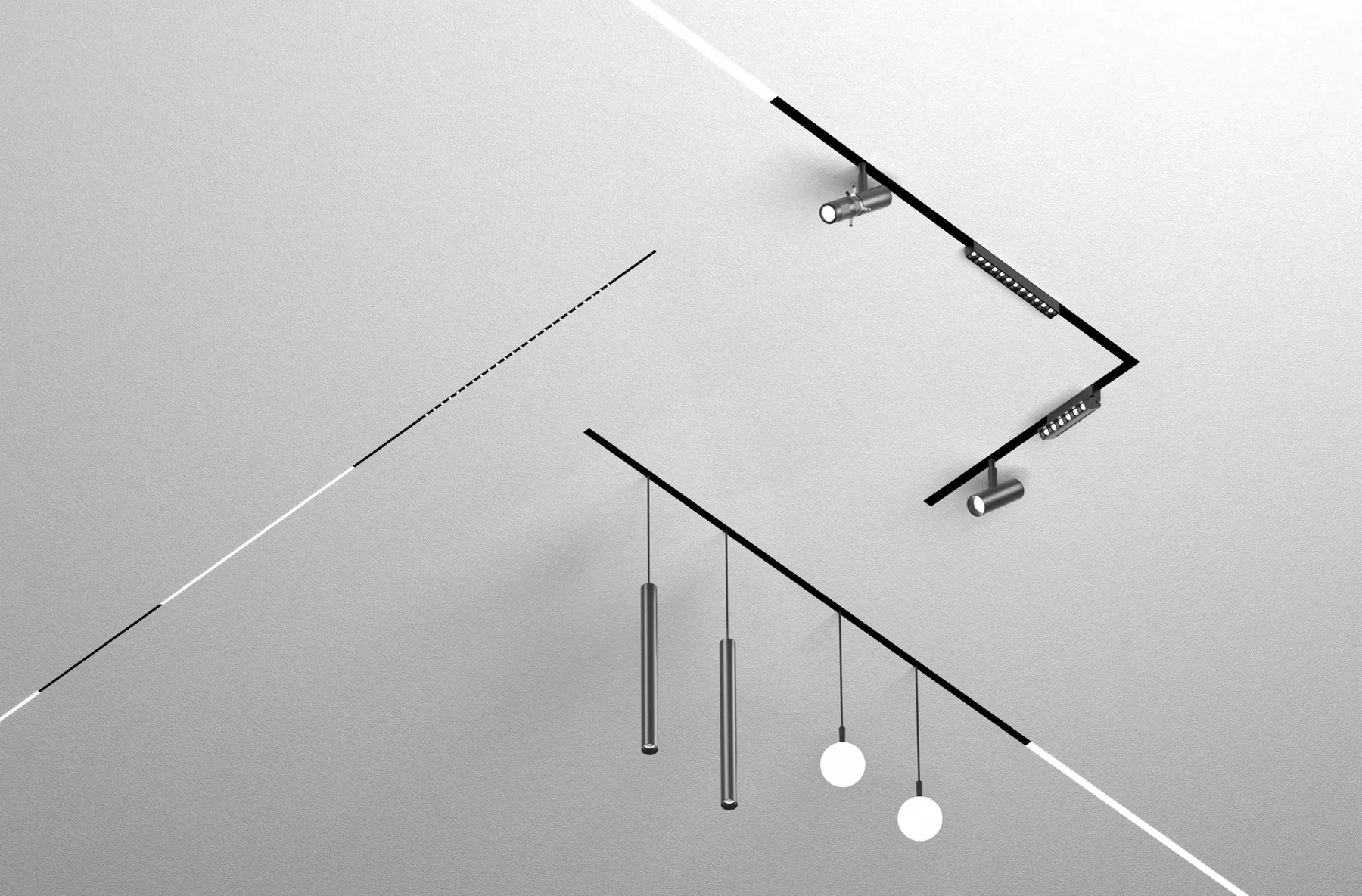 Magnetic track system with pendants and spots